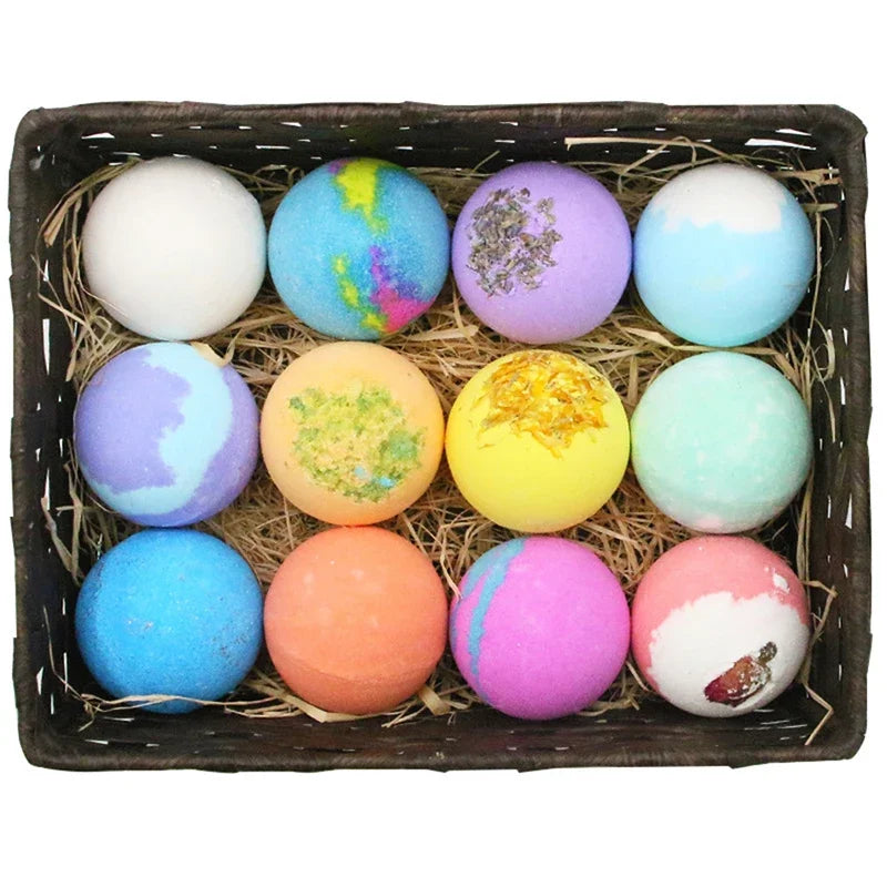 12Pcs/set Bath Bubble Ball Kit Essential Oil Bath Salts Skin Care Exfoliating Moisturizing Shower Bath Balls Accessories
