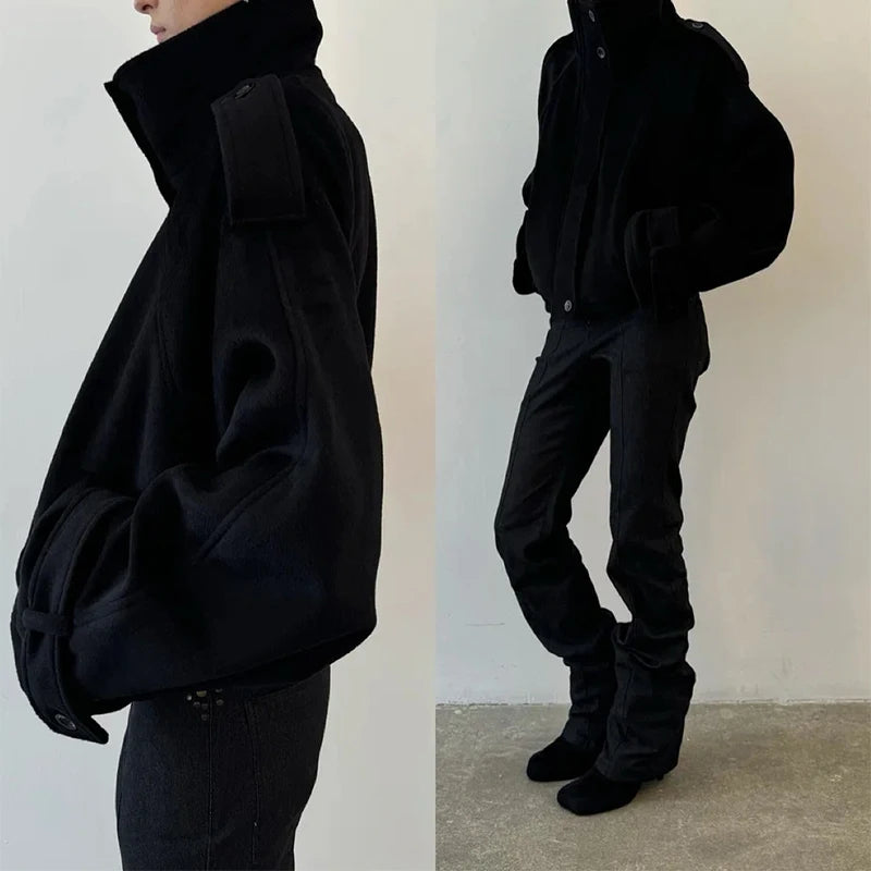 Stand Collar Women Spring Woolen Coats Single Breasted Loose Female Long Sleeve Jacket  Fashion Office Lady Street Short Coat