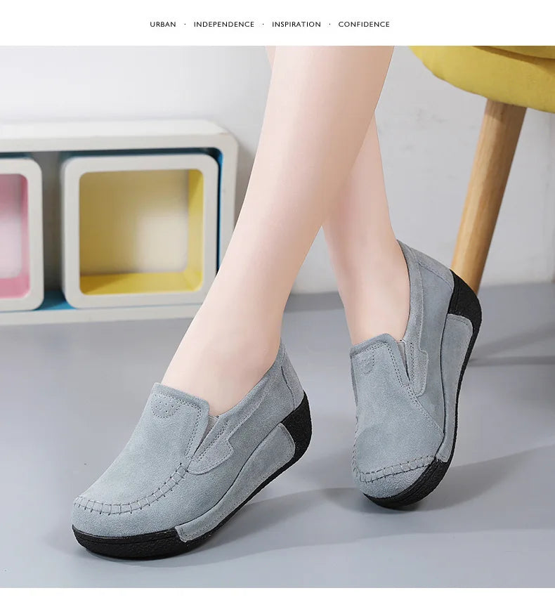 2022 Spring Autumn Women Flats Platform Loafers Ladies Genuine Leather Comfort Wedge Moccasins Orthopedic Slip On Casual Shoes