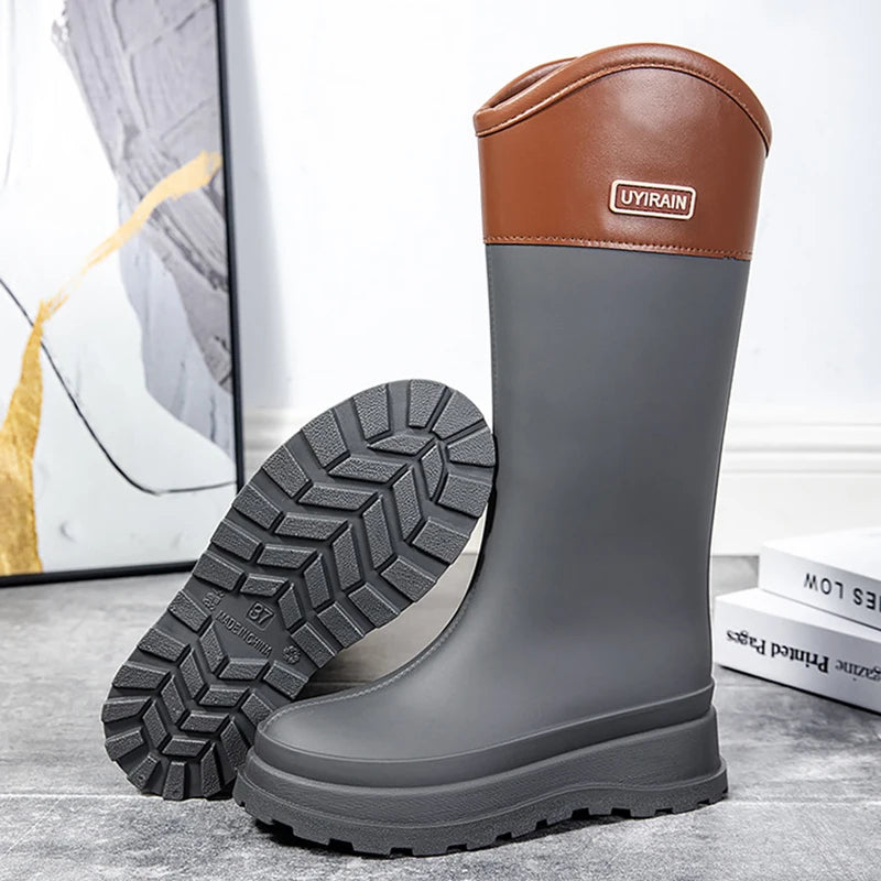 Adult Fashionable High-top Rain Boots Women's Waterproof and Non-slip Rain Boots for Outdoor Travel and Camping Cotton Warm Boot