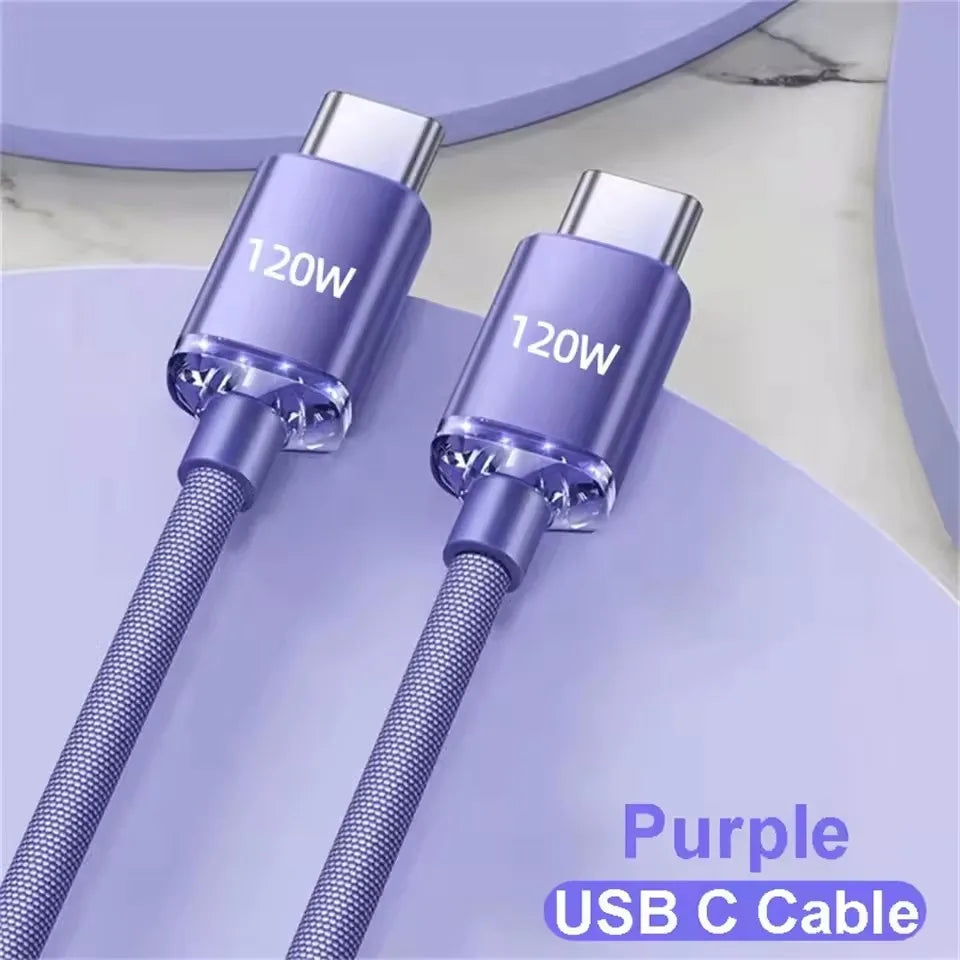 120W Cable Super Fast Charging USBA To Type C To USBC Cable PD USB C Quick Charge Data Cord For iPhone Xiaomi OPPO Samsung