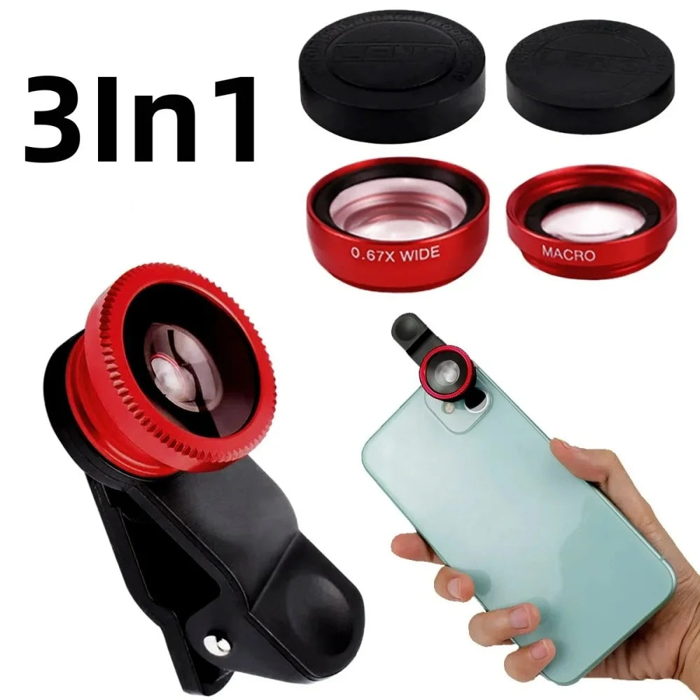 3 in 1 Lens Magnifying Glass 0.67X Wide Angle Fisheye Phone Lens Micro Camera Len Universal Kit With Phone Clip For Smartphones