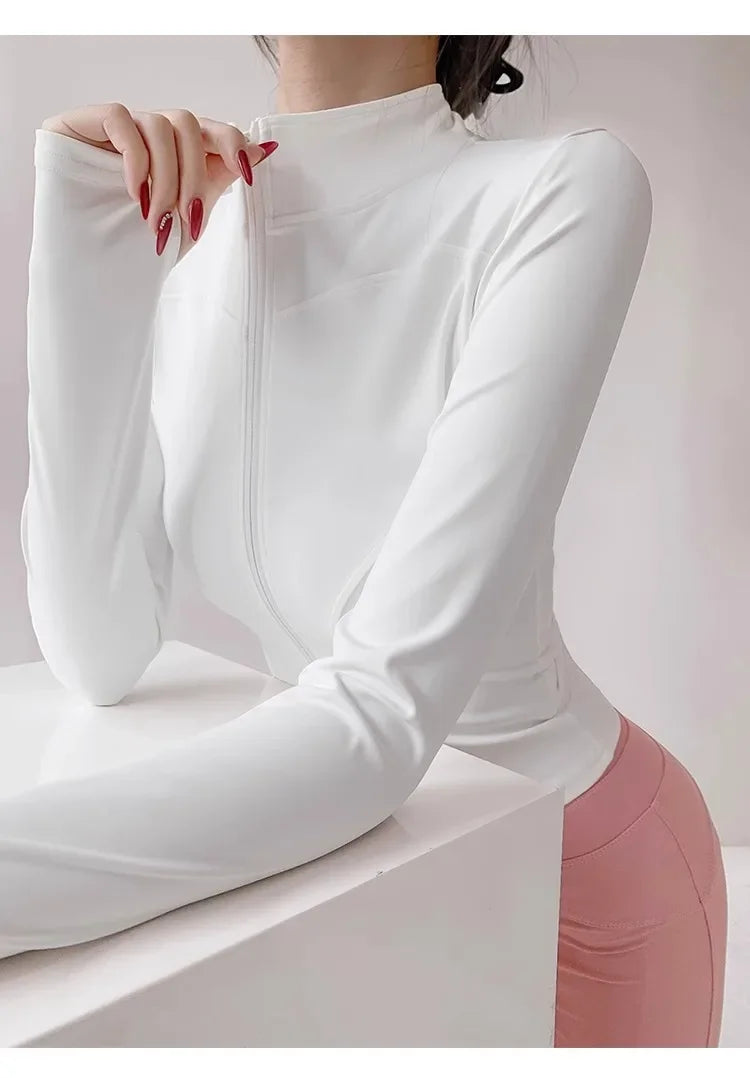 S-3XL Sun Quick Drying Sports Coat Women's Tight Top Yoga Jacket Long Sleeve Zipper Jacket Running Fitness Women's Jacket