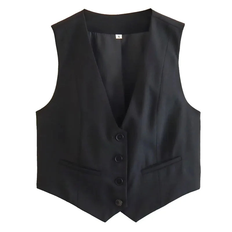 MUJER Women's Vest Black White Cropped Vest Top Women V Neck Sleeveless Vest Woman Fashion Working Summer Suit Vest Short Coats