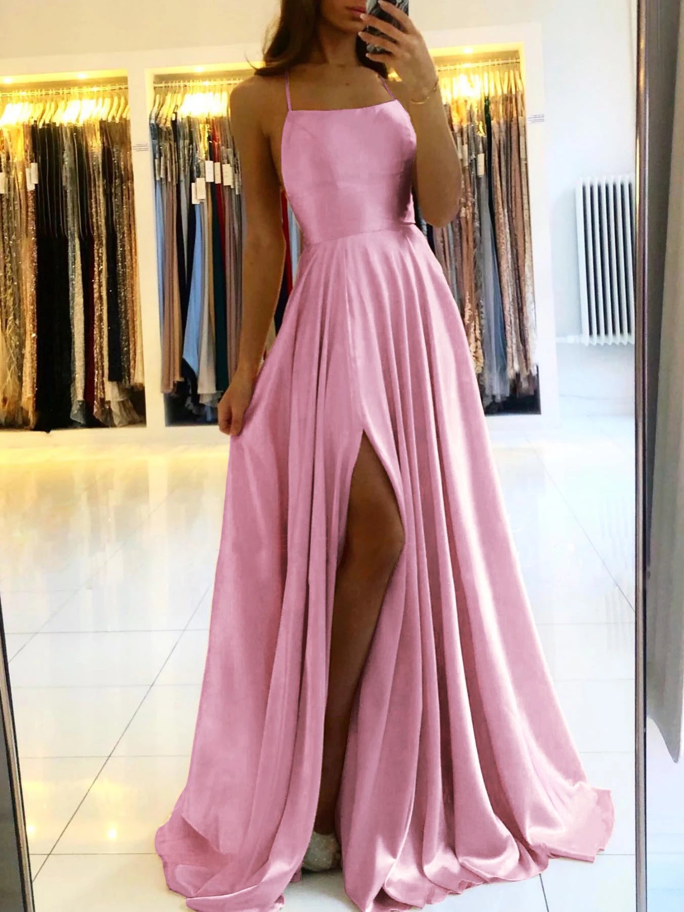A-line Slit Cowl Neckline Satin 3 Styles Bridesmaid Dress With Tieing Dresses For Special Events Evening Dress Dresses For Prom
