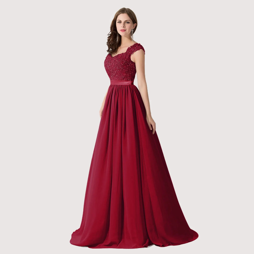 Hot Sale Elegant Long Bridesm Dress Women 2024 For Wedding A-line V Neck Floral Lace Sexy Sleeveless Back Hollow Evening Dress