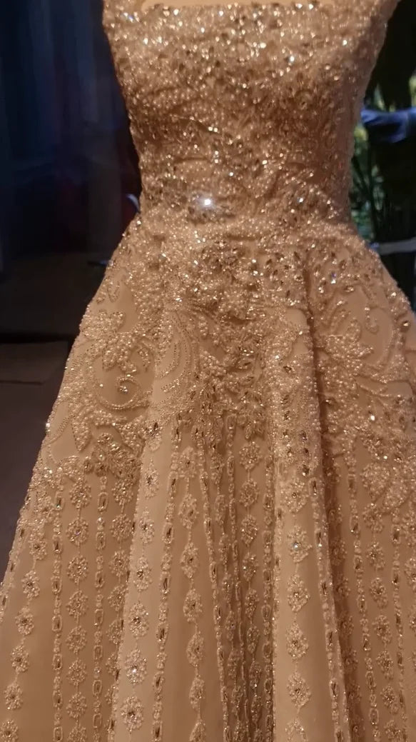 FATAPAESE Customized Evening Dress Square Sleeveless Beading A Line Draped Floor Length Diamonds Luxury Formal Occasion Gowns