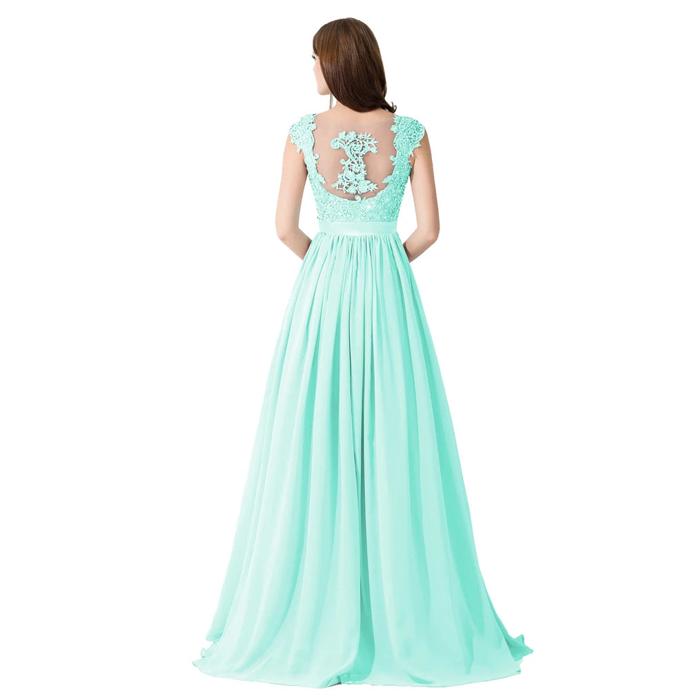 Hot Sale Elegant Long Bridesm Dress Women 2024 For Wedding A-line V Neck Floral Lace Sexy Sleeveless Back Hollow Evening Dress