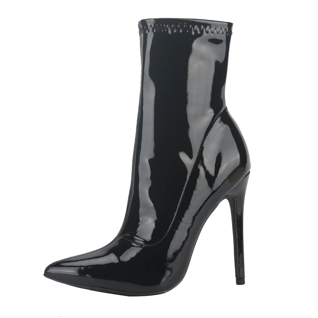10CM Red Women Ankle Boots Side Zipper Thin Heels Short Boot Glossy Patent Leather High Heels Office Autumn Shoes Woman Footwear