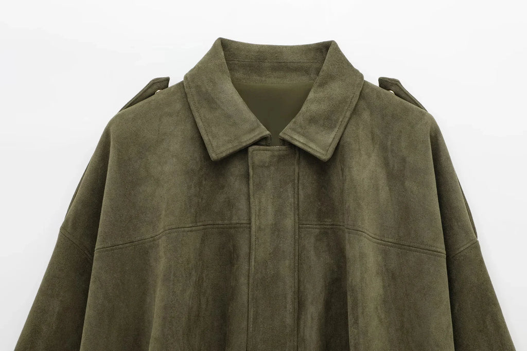 KONDALA Casual Soft Martini Green Bomber Jackets Women Long Lantern Sleeve Oversized Autumn Winter Coats Fashion 2025 Outwears