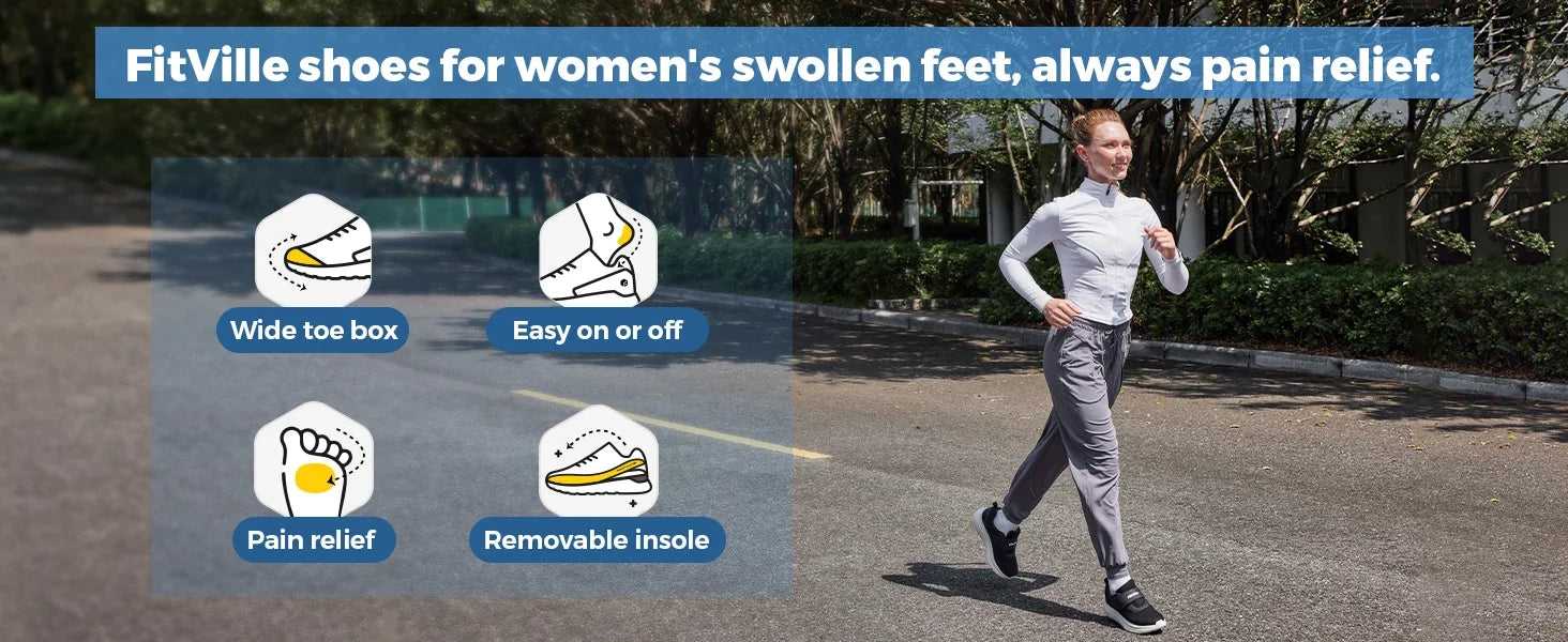 FitVille Women'S Shoes Wide Sneakers Diabetes Shoes Adjustable Strap For Swollen Feet Slip On Walking Lightweight Comfortable