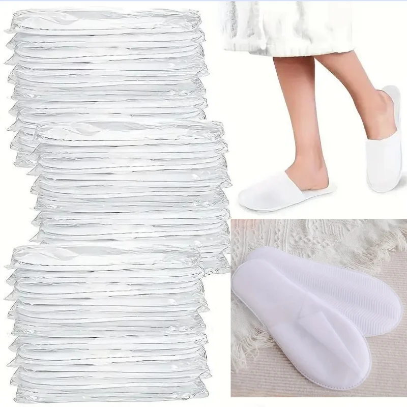20/50Pcs Luxury Hotel and Spa Slippers - Non-Slip, Comfortable, Disposable Travel Slippers, Individually Packaged, White Fabric Slippers for Men and Women, Perfect for Home, Travel and Relaxation, Casual Wear | Unisex Slipper