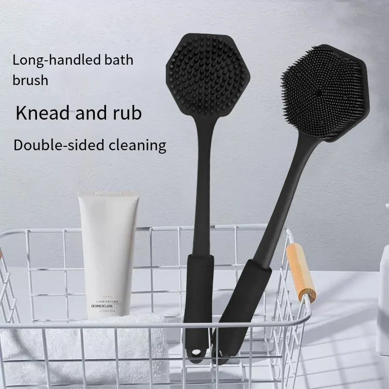1pcSilicone Anti Slip Shower Brush Household Double Sided Thickened Bathing Brushes Extend Widen Brush Head Bath Sponge Scrubber