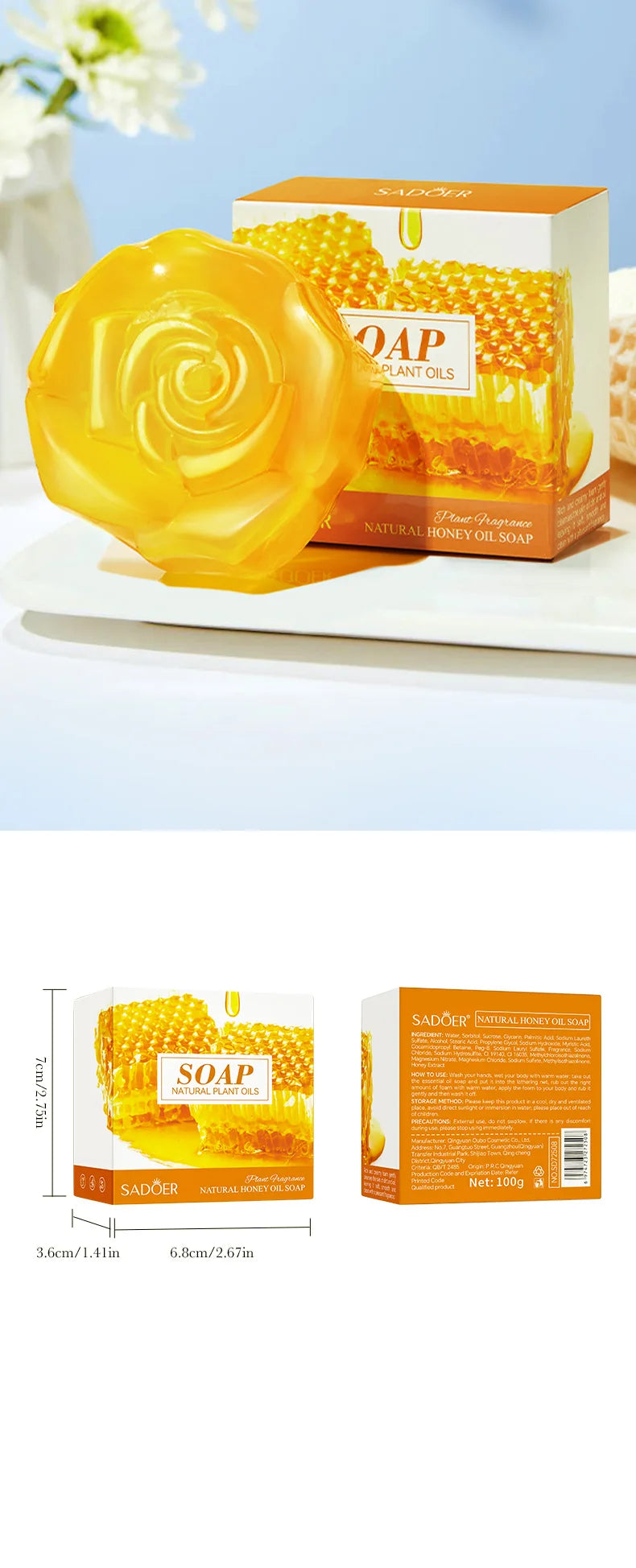 1Pcs Honey Handmade Soap Cleansing The Body Hand Wash Soap Essential Oil Moisturizing Product Body Care Dry Skin Prevent Dry