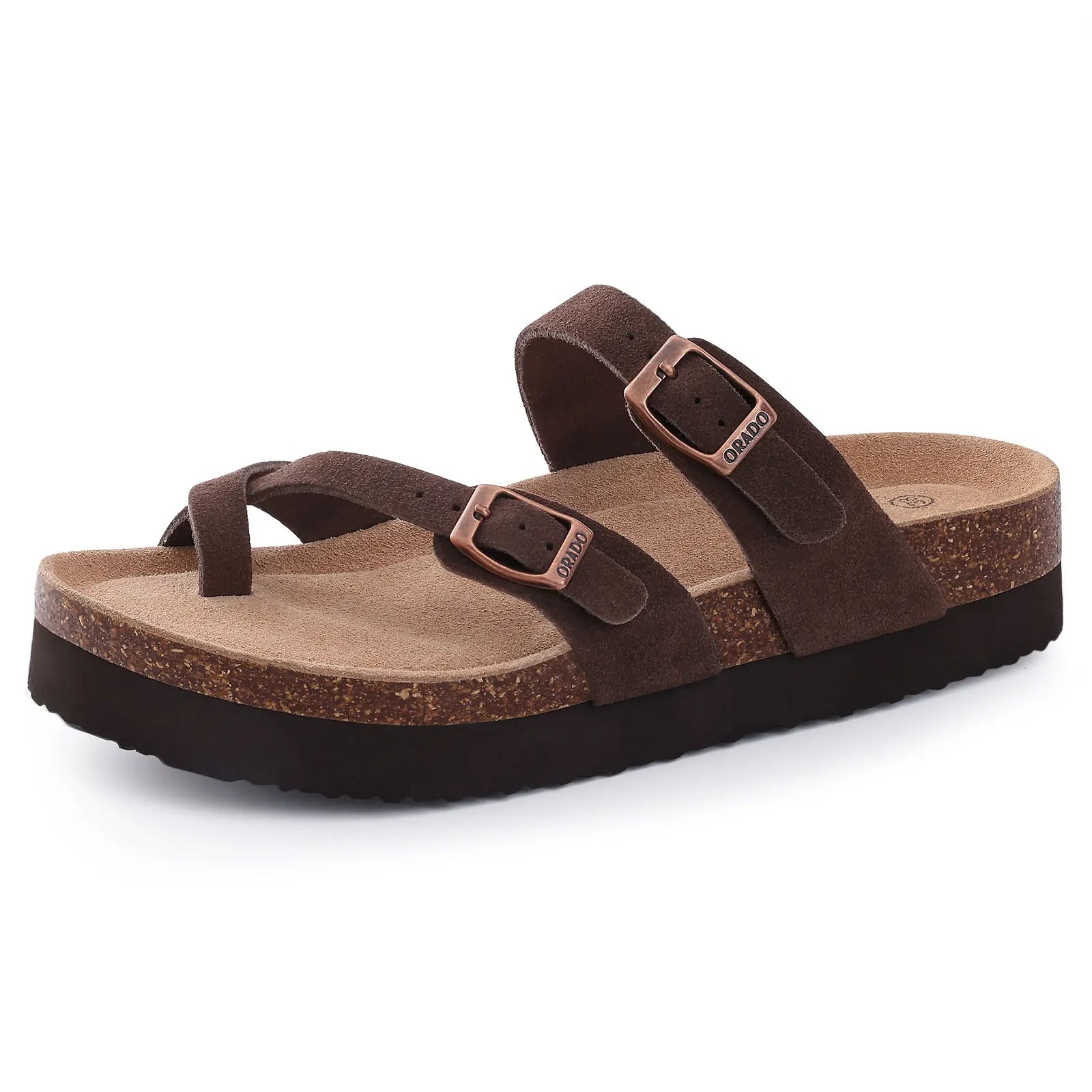 Shevalues Women Sandals Fashion Casual Cork Slippers Comfort Flats Slides With Adjustable Buckle Female Thick Sole Home Shoes