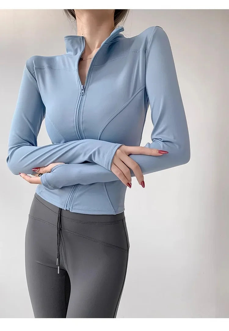 S-3XL Sun Quick Drying Sports Coat Women's Tight Top Yoga Jacket Long Sleeve Zipper Jacket Running Fitness Women's Jacket