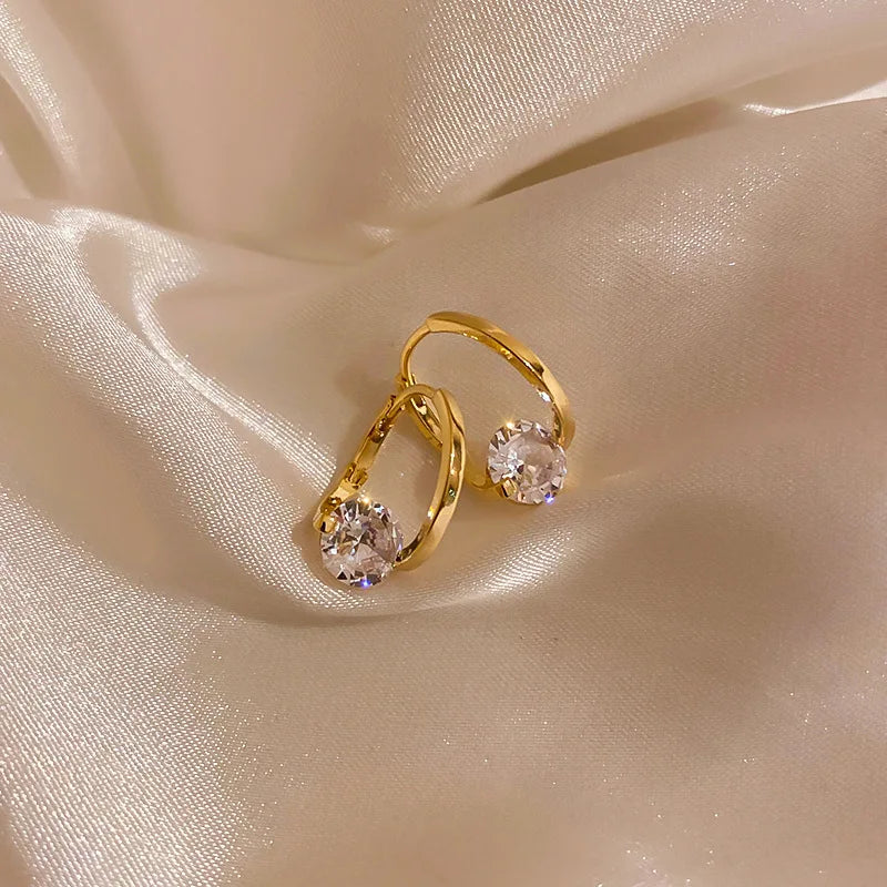 Korean Fashion Zircon Drop Earrings For Women Jewelry 2026 Trending New Luxury Women's Geometric Hoop Earrings Pendientes Gifts