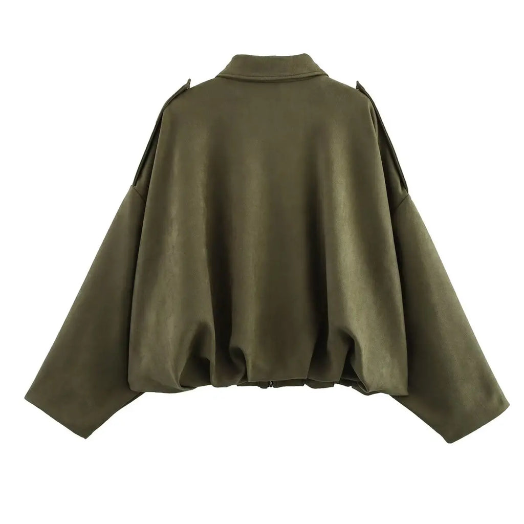 DUOPERI Women 2025 New Solid Bomber Jackets Lapel Neck Long Sleeves Female Elegance Chic Casual Jacket Tops