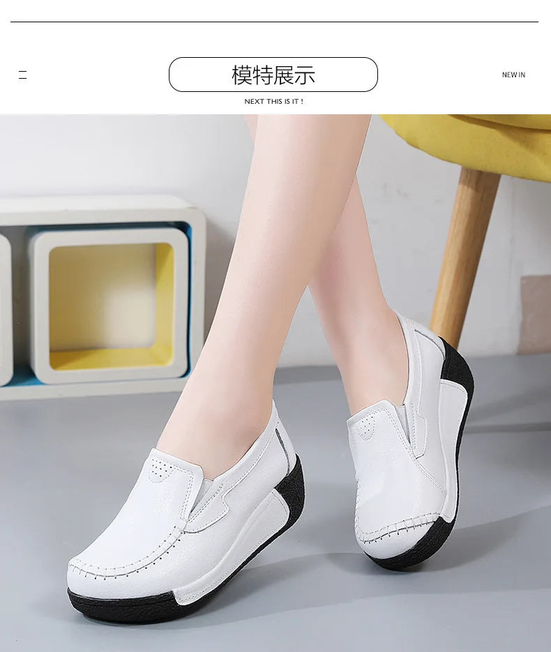 2022 Spring Autumn Women Flats Platform Loafers Ladies Genuine Leather Comfort Wedge Moccasins Orthopedic Slip On Casual Shoes