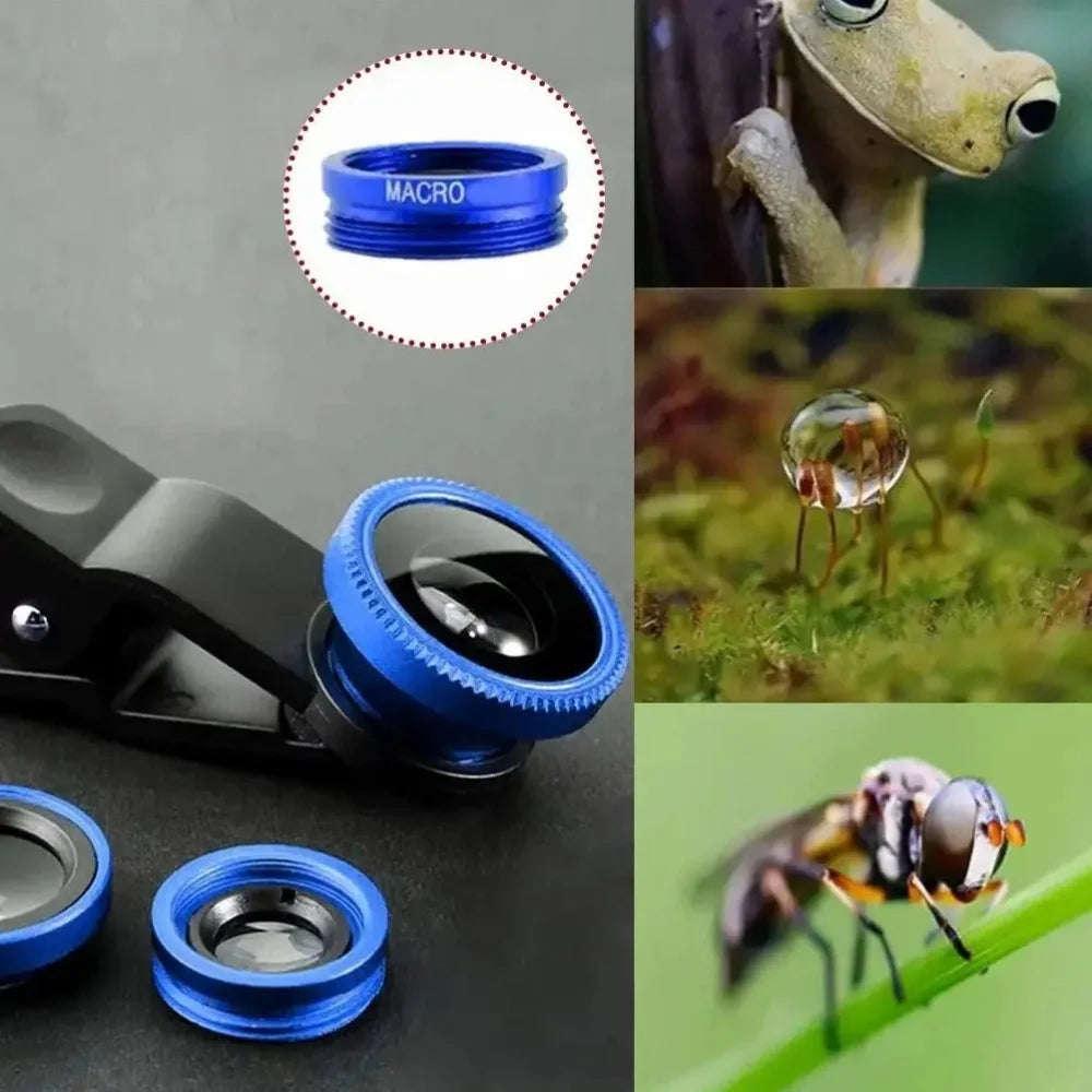 3 in 1 Lens Magnifying Glass 0.67X Wide Angle Fisheye Phone Lens Micro Camera Len Universal Kit With Phone Clip For Smartphones