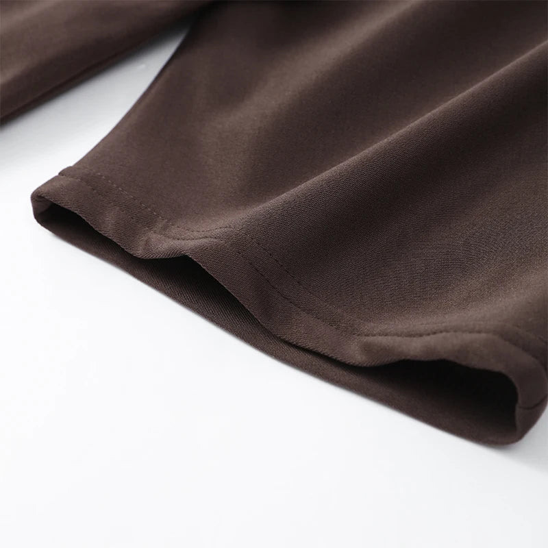 2025 Chic Splicing Brown Half Sleeve Maxi Dress Women's Casual Pleated A-line Slim Vestidos Female Office Commute Street Robes