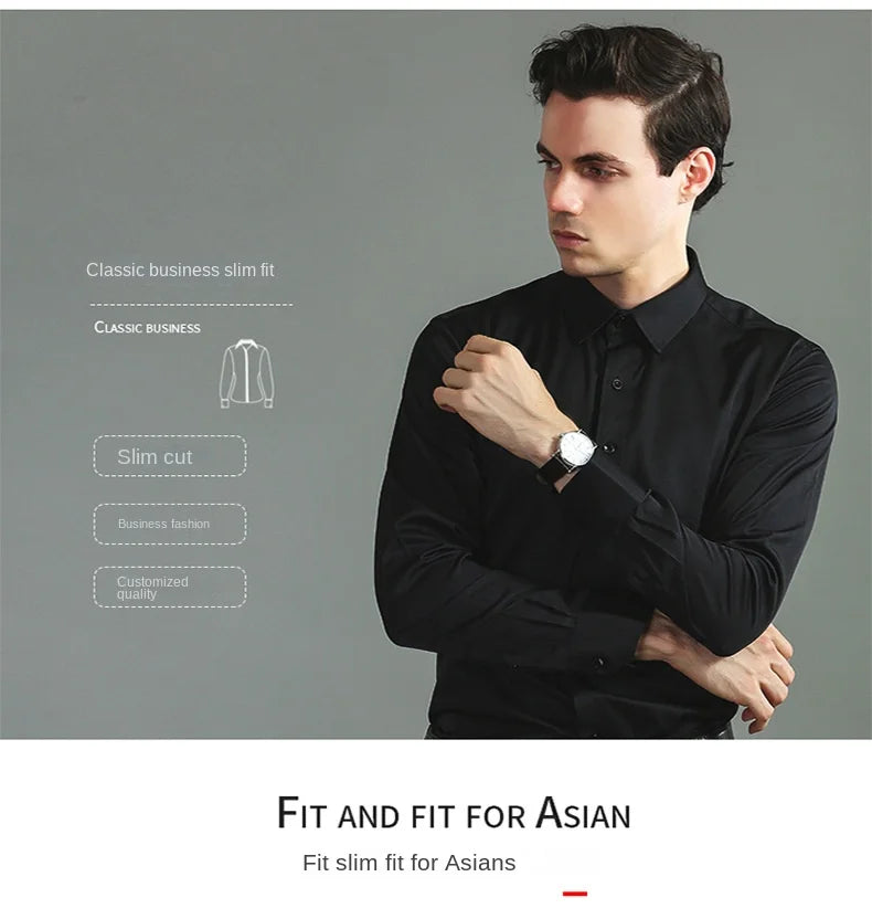 Micro elastic men's long sleeved shirt, silky and not easily wrinkled, high-quality men's shirt, plus size shirt