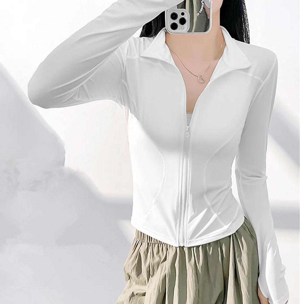 Women Long Sleeve Sport Jacket Spring Summer Gym Workout Coat Yoga Running Sports Cycling Top Casual Zipper Outfit Clothes Chic