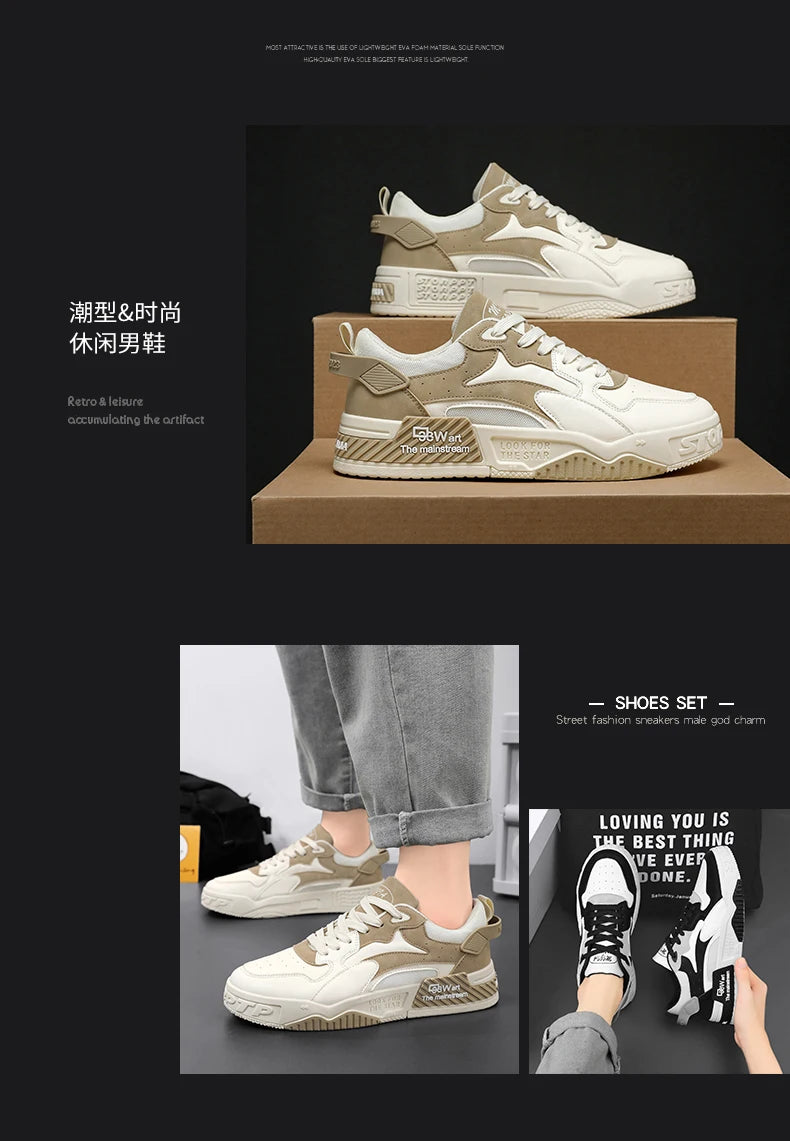 Men's Board Shoes Outdoor Casual Sports Walking Shoes Anti-slip Breathable Vulcanized Shoes Thick Sole Fashion Student Shoes