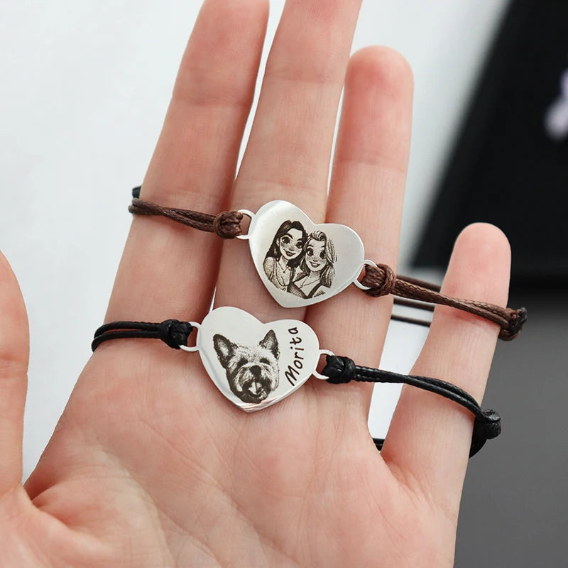 Custom Pet Portrait Bracelet For Women Personalized Dog Photo Stainless Steel Adjustable Pet Owner Lover Bracelet Gift Jewelry