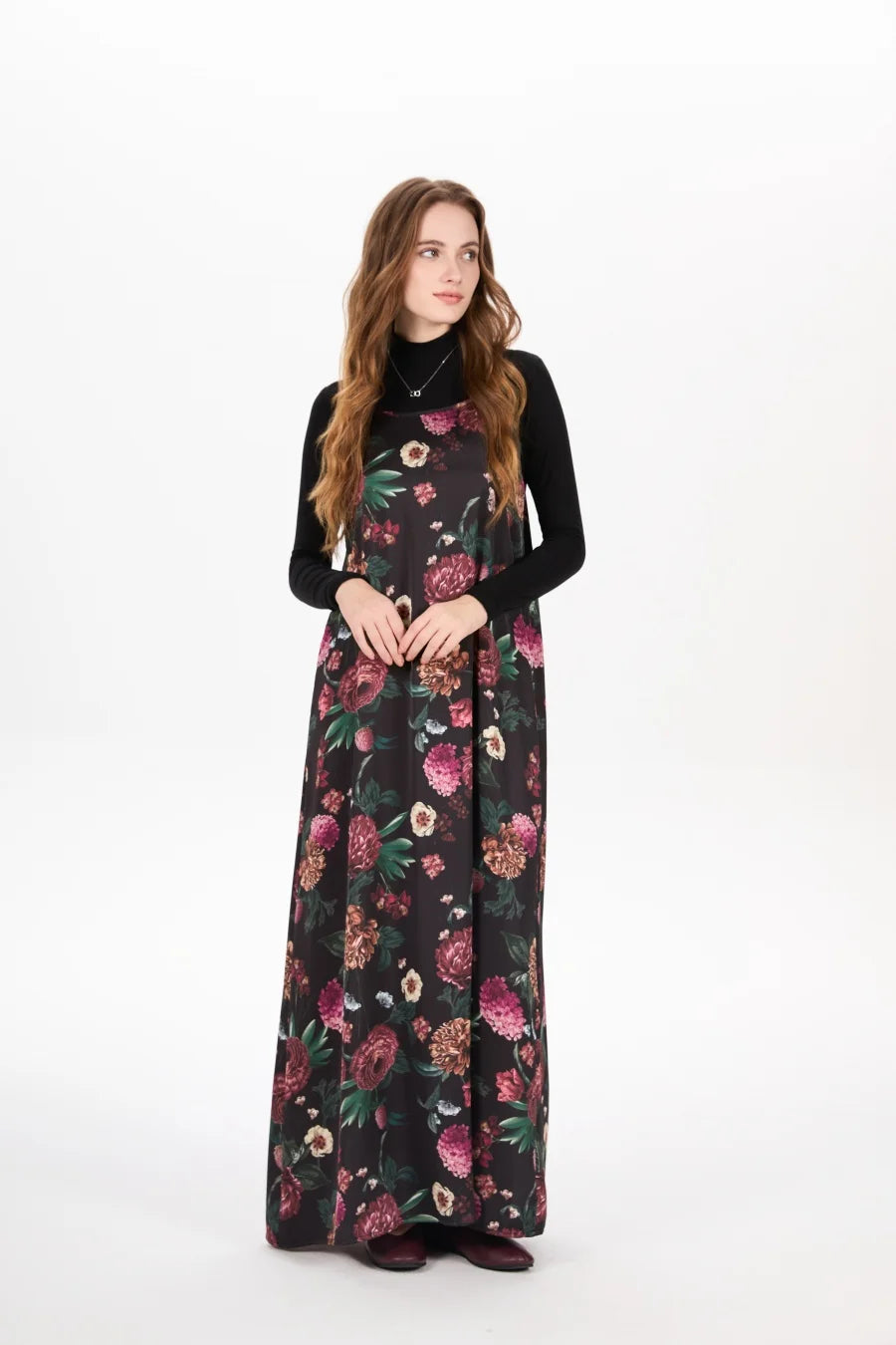 AS AW25 elegance slip satin dress + knitting cross top +mockneck woman clothing set adjustable maxi floor length