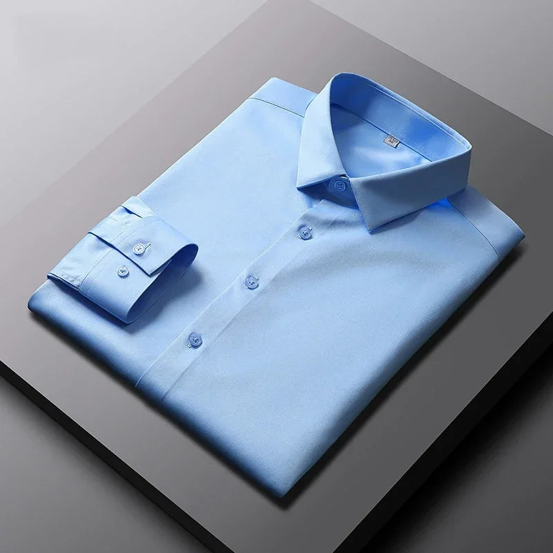 New Men's Business Casual Long Sleeved Solid Color Shirt Wrinkle Resistant Wrinkle Free Comfortable All Season Versatile Top