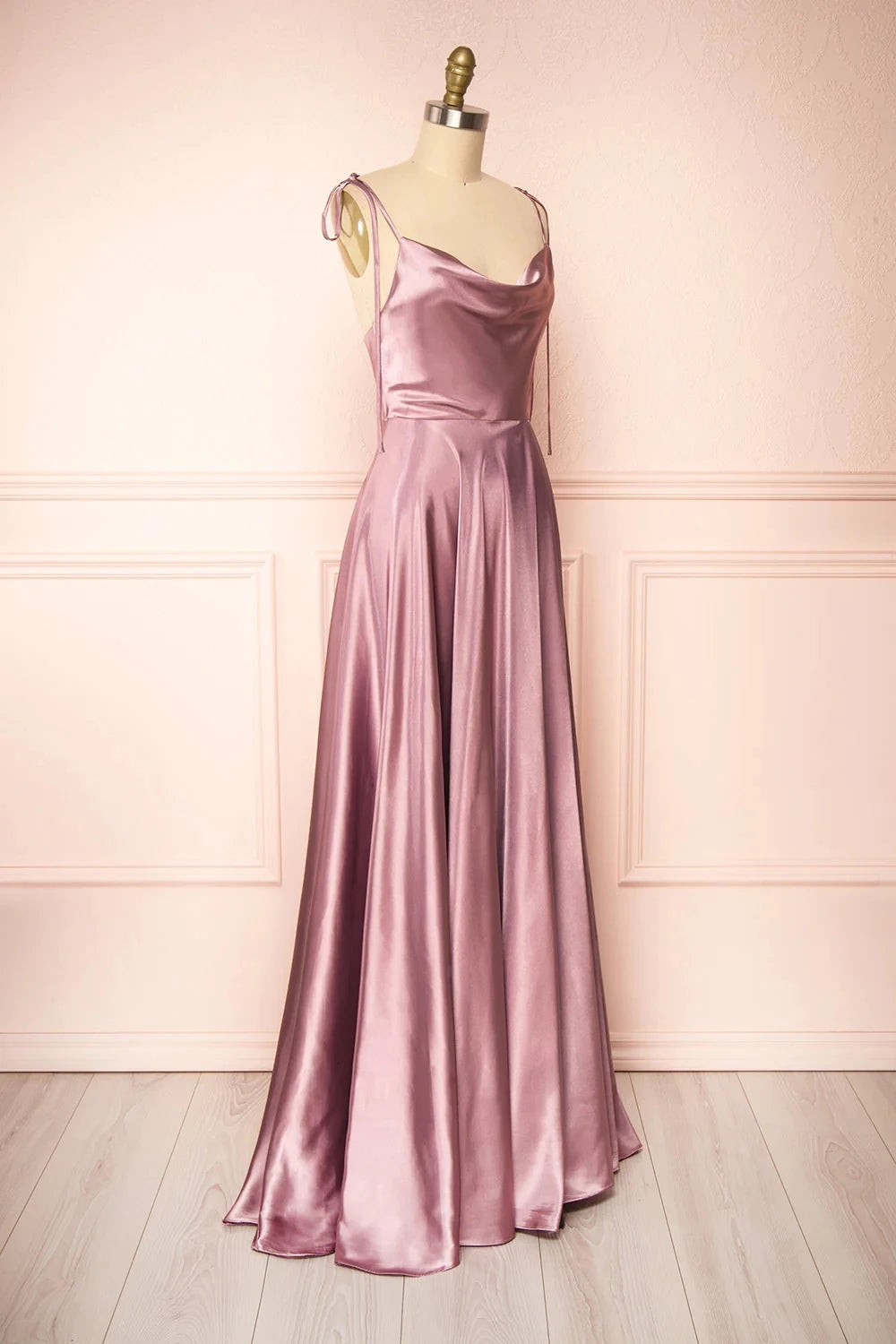 BABYONLINE Elegant Bridesmaid Dress Cowl Neck Adjusted Spaghetti Silky-satin Fabric A-line Silhouette Wedding Women Long Gown