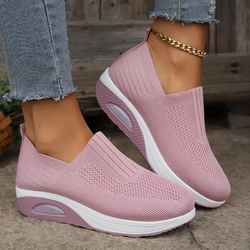 2025 Summer Fashion Mesh Breathable Sneakers Casual Solid Color Thick-soled Wedge Shoes Comfortable Walking Vulcanized Shoes
