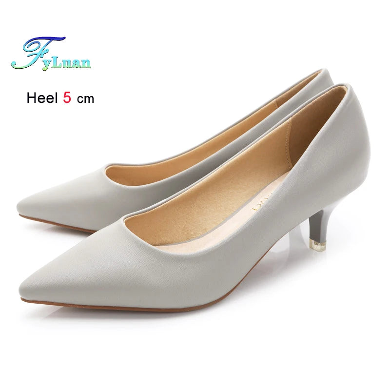 Black Med Heels 5cm Women Shoes Thin Heels Pointed Shallow Mouth Ladies Pumps Ten Colours Microfiber Stiletto Shiny Dating Shoes