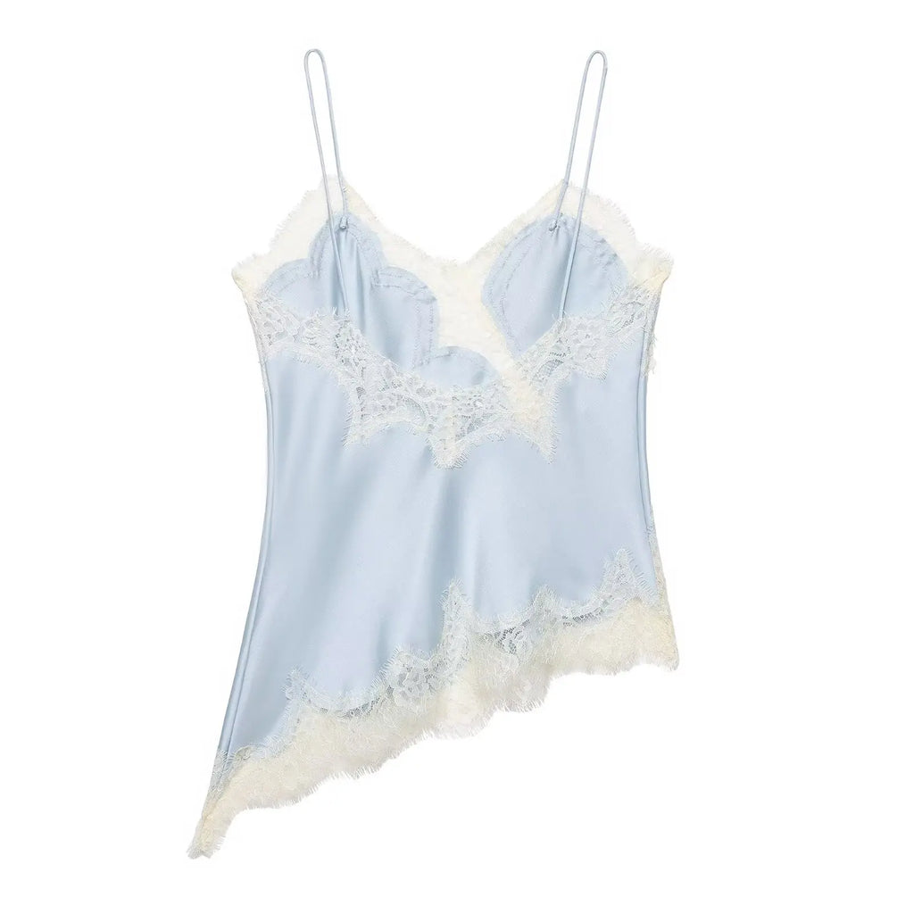 HH Sexy Women Asymmetrical Lace Slip Tops Summer Female Backless Sleeveless Off Shoulder Underwear Tanks Elegant Beach Camisole