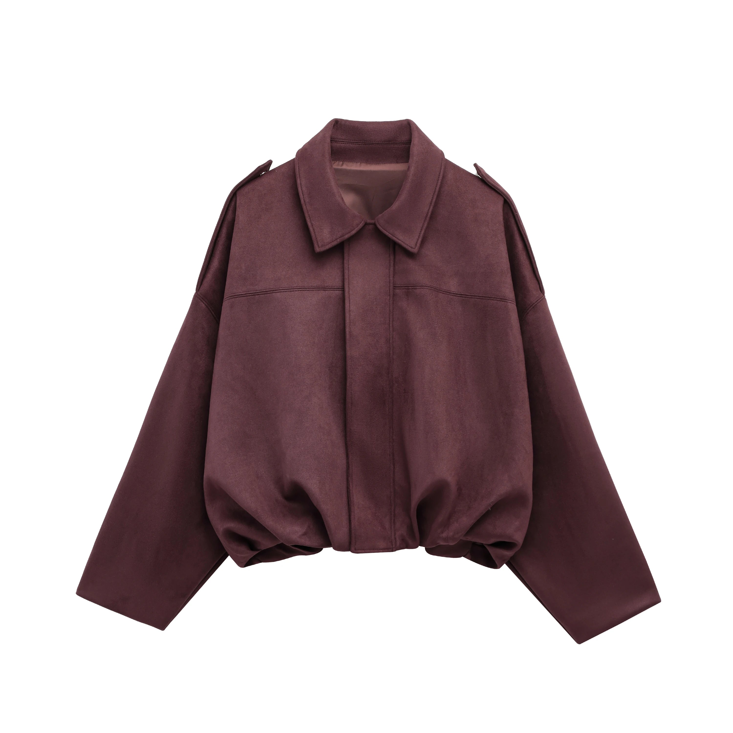 KONDALA Casual Soft Martini Green Bomber Jackets Women Long Lantern Sleeve Oversized Autumn Winter Coats Fashion 2025 Outwears