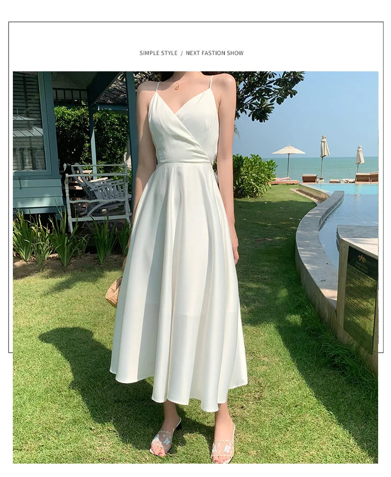 New ivory Caramel terracotta Auburn satin 120cm over knee spaghetti backless strap summer lady girl dress gown daily wear