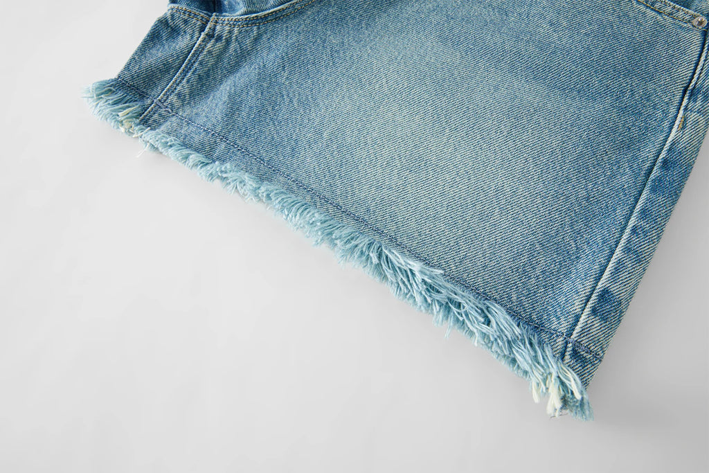 FSLE MInimalism Style Raw Edge Tassel High Waist Jeans for Women 2025 Summer New Simple Versatile Slim Denim Shorts 25FS12666
