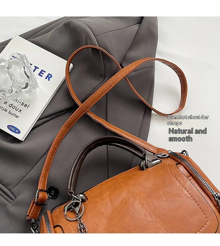 HOMEFISH Large Capacity Shoulder Bag for Women with Tassel Decoration Fashion Detachable Chain Boston Handbag Shoulder Bag