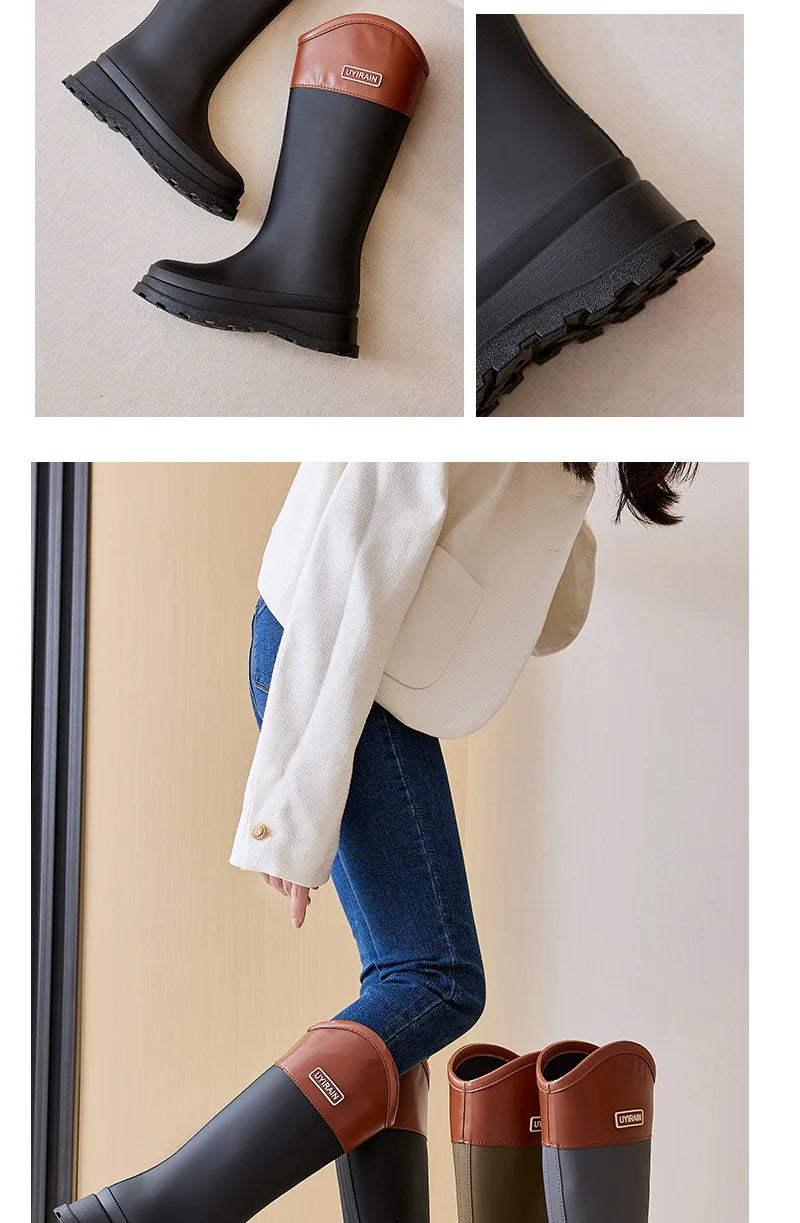 Adult Fashionable High-top Rain Boots Women's Waterproof and Non-slip Rain Boots for Outdoor Travel and Camping Cotton Warm Boot