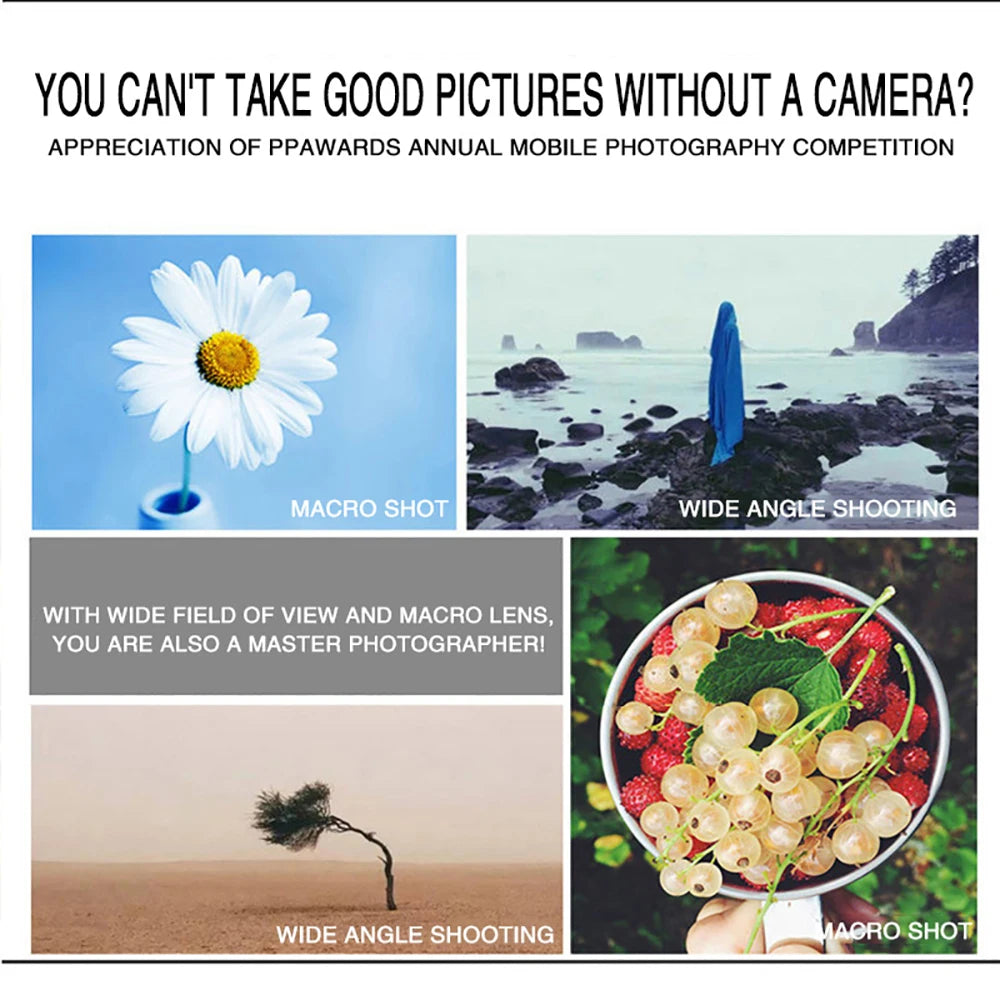 3 in 1 Lens Magnifying Glass 0.67X Wide Angle Fisheye Phone Lens Micro Camera Len Universal Kit With Phone Clip For Smartphones