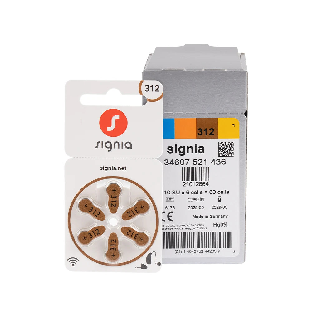 60pcs/Box Signia Zinc Air Hearing Aid Batteries A312 312A ZA312 312 PR41 S312 Battery