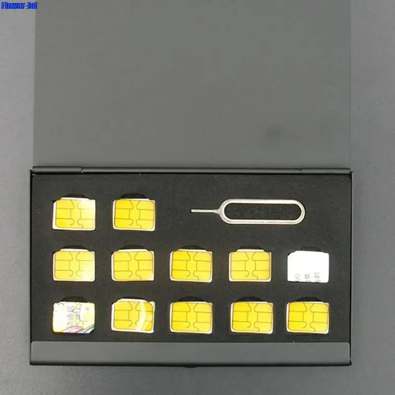 12-Slots-NANO+1-Slot-Card-Pin Aluminum Portable SIM Micro Pin SIM Card Nano Memory Card Storage Box Case Protector Holder 1Pc
