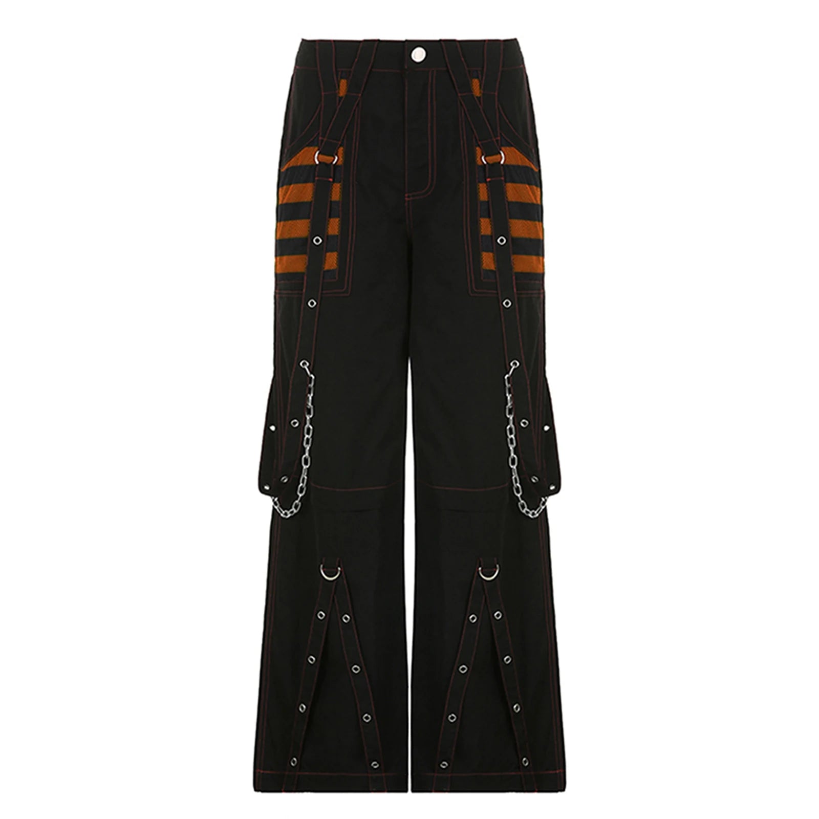Women Fall Winter Cargo Jeans Striped Zipper Button Closure Loose Casual Trousers Streetwear with Pockets