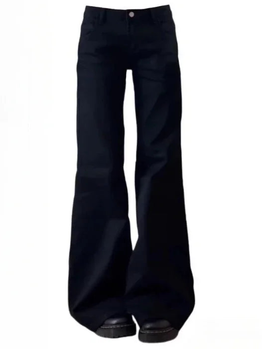 Normcore Y2K Baggy Black Denim Trouser Washed Vintage Casual Minimalist Pants Grunge High Waist Solid Color Street Retro Jeans