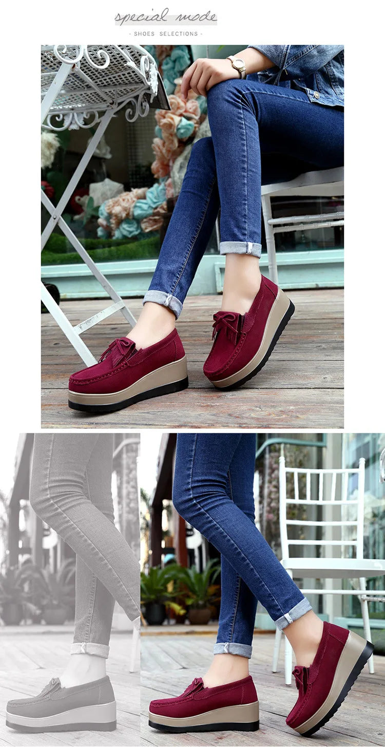Fashon Green Suede Shoes of Women 2025 Spring Platform Leather Flats Slip on Sneakers Designer Tassel Fringe Loafer Moccasins