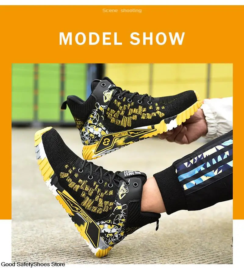 Work Safety Boots Men Work Shoes Steel Toe Safety Shoes Men lightweight Indestructible Boots Anti-puncture Work Sneakers Male
