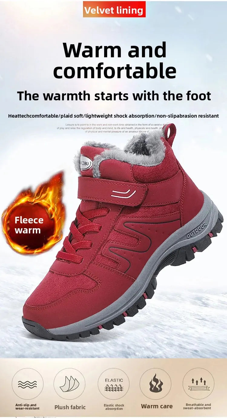 Winter High Top Snow Boots Men's Cotton Shoes Warm Fleece Lined Outdoor Anti-slip Casual Flats for Elderly And Middle-aged