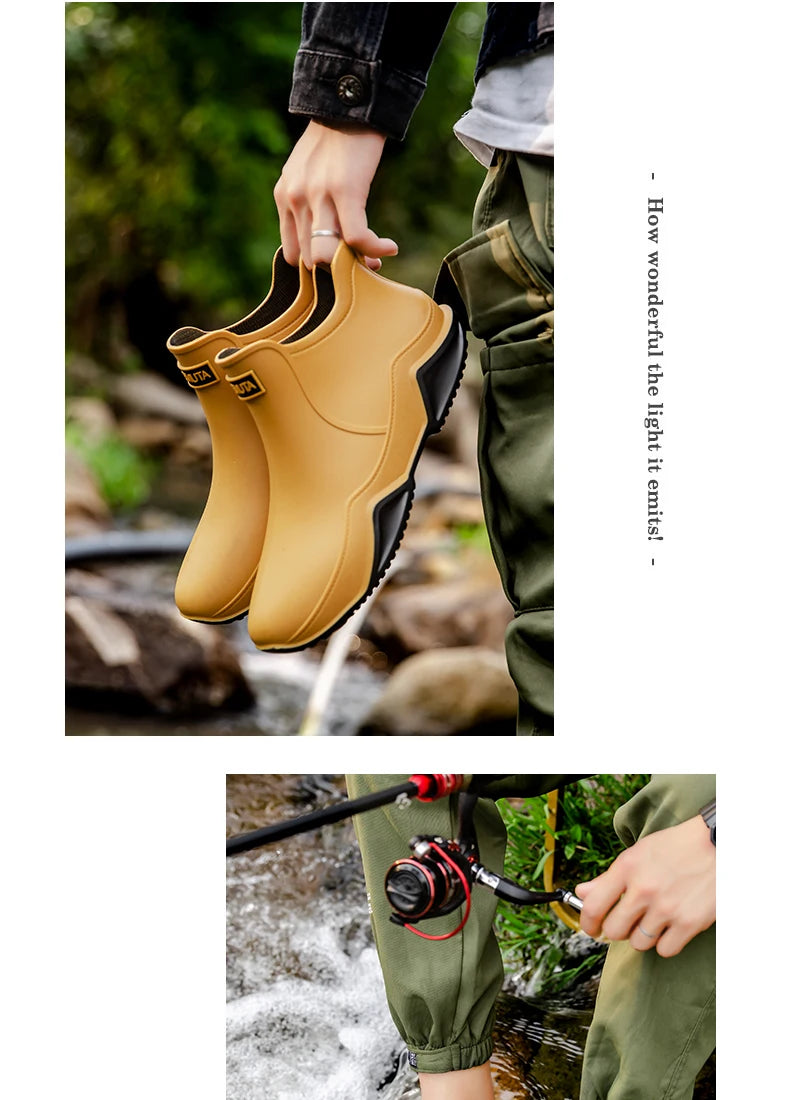 Low-cylinder Rain Shoes for Men and Women: Outdoor Fishing Waterproof Shoes, Stylish Style for Outdoor Wear, Rain Boots