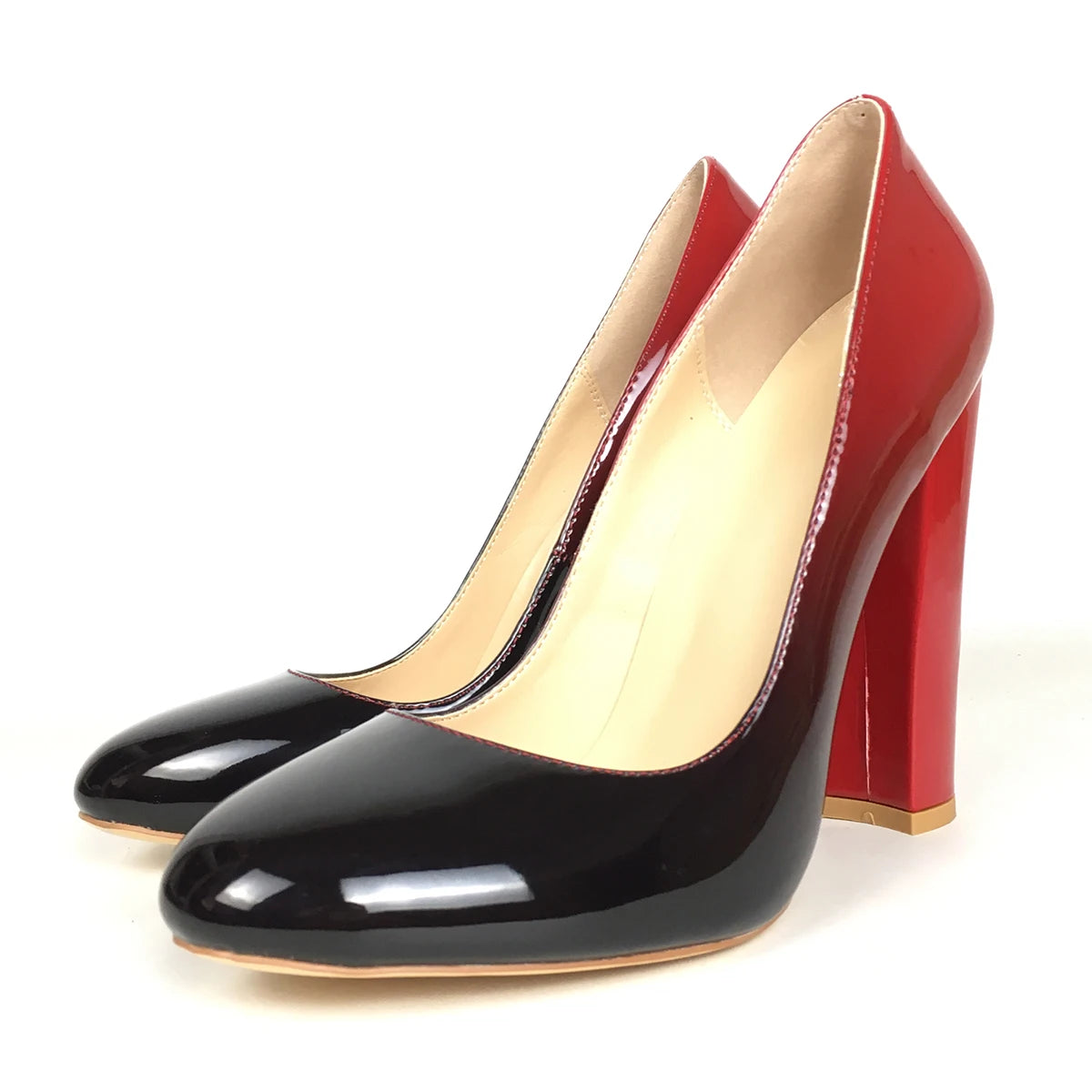 Women Patent Round Toe Block Heel High Heel Pumps Office Work Shoes Multi-color